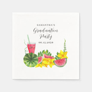 Cute Pink Watermelon Graduation Party  Napkin