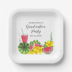 Cute Pink Watermelon Graduation Party Paper Plate