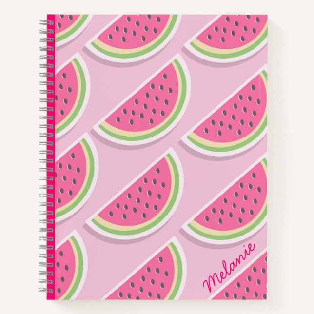 Cute Pink Watermelon Pattern Personalised Notebook (Front)
