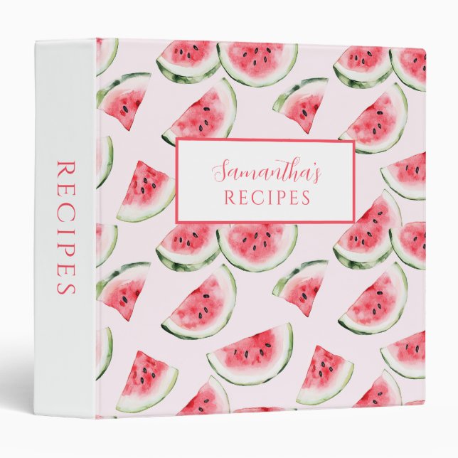 Cute Pink Watermelon Personalized Recipe  Binder (Front/Spine)