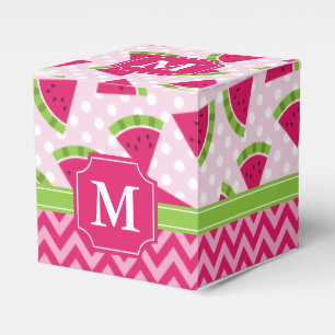 Cute Pink Watermelon Polka Dots Chevron Monogram Favor Box