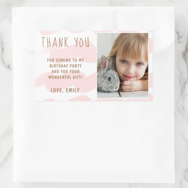 Cute Pink Wave Watercolor Girl Photo Thank you Sticker (Bag)