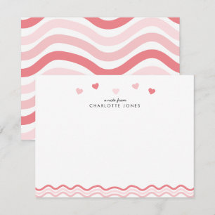 Cute Pink Wavy Pattern Hearts Kids Stationery Card