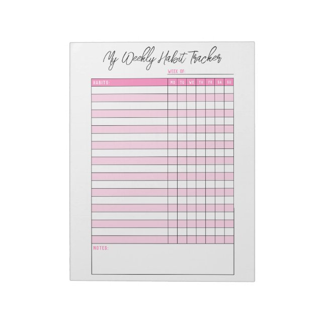 Cute Pink Weekly Habit Tracker Notepad (Rotated)