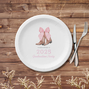 Cute Pink Western Cowgirl 2025 Graduation Party  Paper Plate
