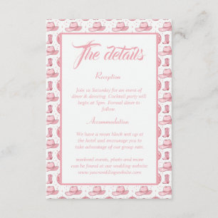 Cute Pink Western Wedding Details Enclosure Card