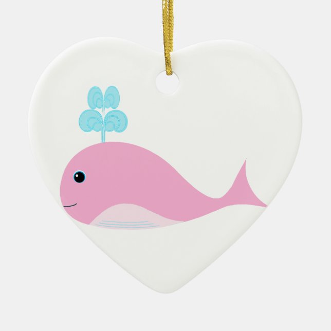 Cute Pink Whale Ceramic Ornament (Front)