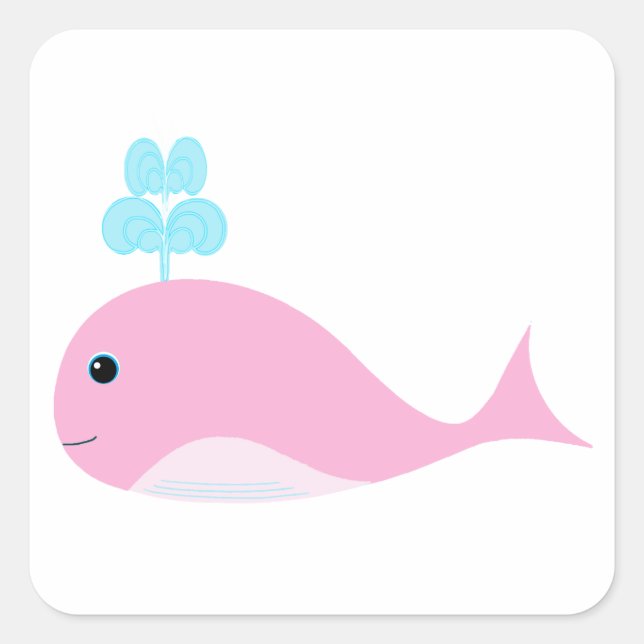 Cute Pink Whale Square Sticker (Front)