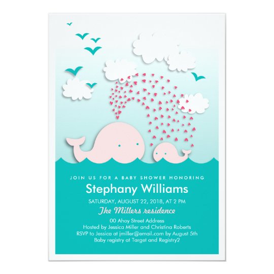 Cute Pink Whales Baby Shower Invite Girl