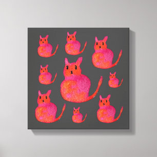 Cute pink whimsical cat watercolor illustration canvas print