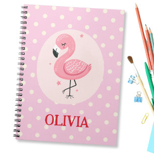Cute Pink Whimsical Flamingo with Polka Dots Notebook