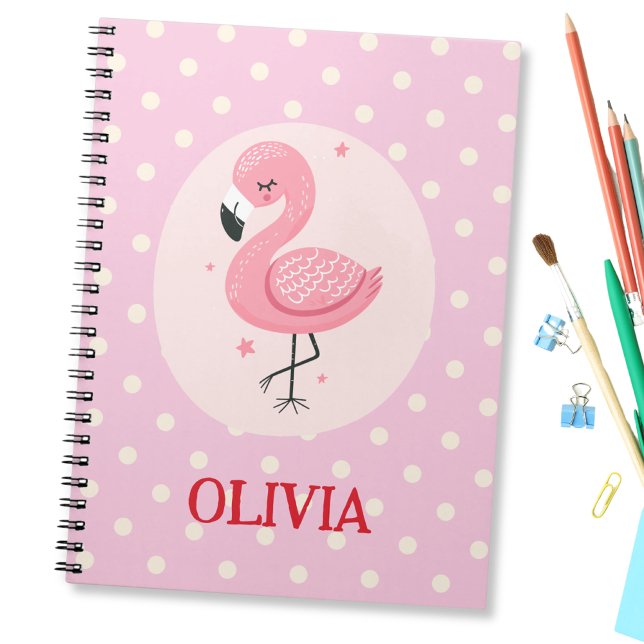 Cute Pink Whimsical  Flamingo with Polka Dots Notebook (Creator Uploaded)
