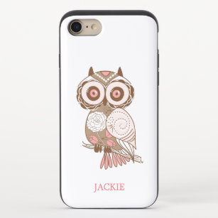 Cute Pink Whimsical Owl Personalized iPhone 8/7 Slider Case