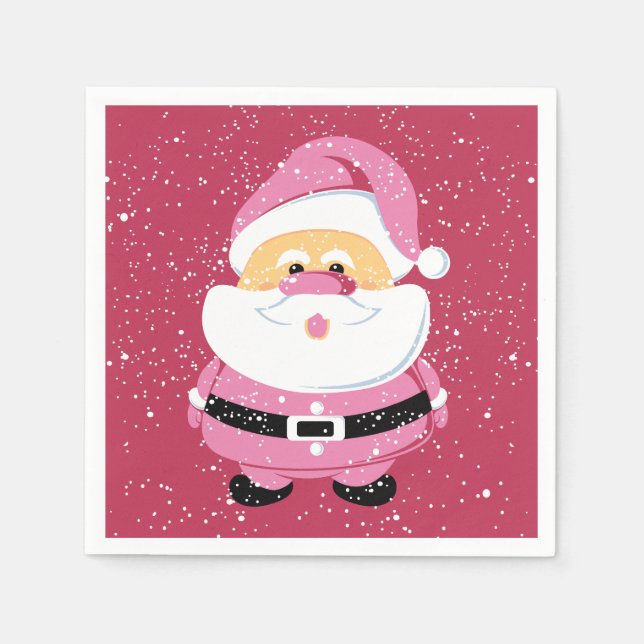 Cute pink whimsical Santa Claus Christmas holiday Napkin (Front)