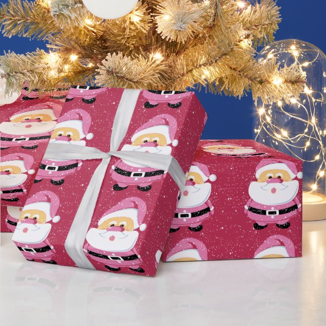 Cute pink whimsical Santa Claus Christmas holiday Wrapping Paper (Holidays)