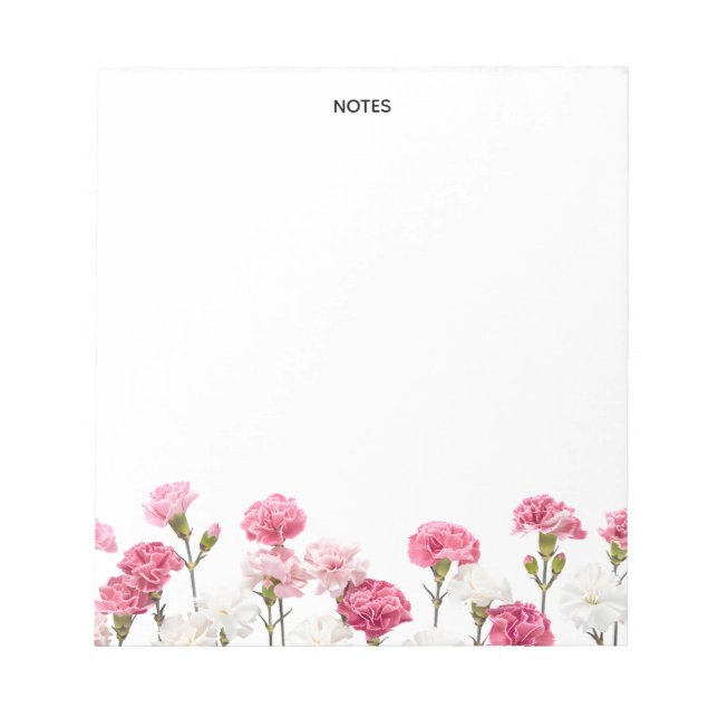 Cute Pink & White Carnation Floral Personalized  Notepad (Front)