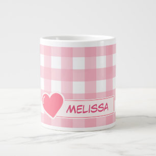 Cute Pink & White Check Personalized Jumbo Mug