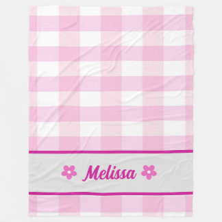 Cute Pink White Chequered Pattern Custom Kid's Fleece Blanket