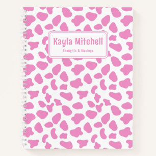 Cute Pink & White Cow Print Personalized Notebook