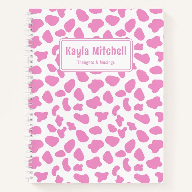 Cute Pink & White Cow Print Personalized Notebook (Front)