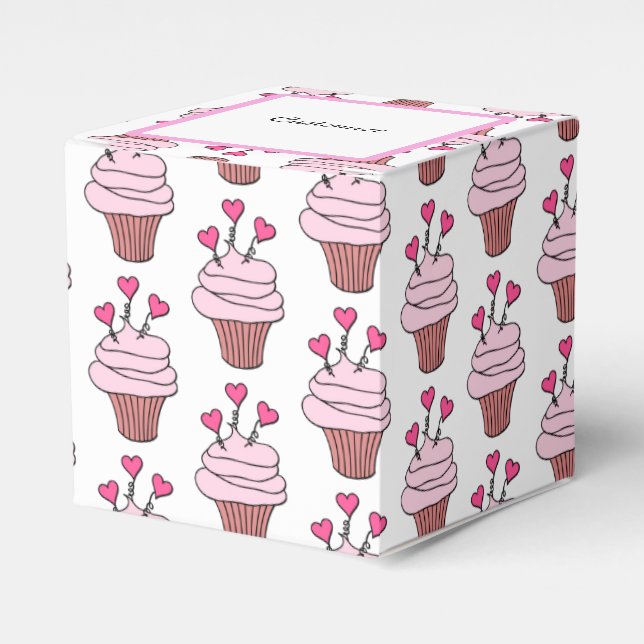 Cute Pink & White Cupcakes Cube 2 Favor Box (Front Side)