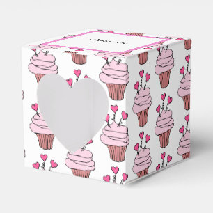 Cute Pink & White Cupcakes Heart 2 Favor Box