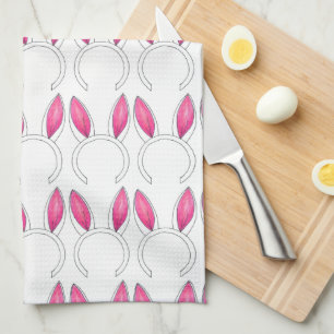 Cute Pink White Easter Bunny Rabbit Ears Spring Kitchen Towel