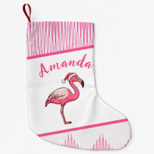 Cute Pink & White Flamingo Christmas Small Christmas Stocking