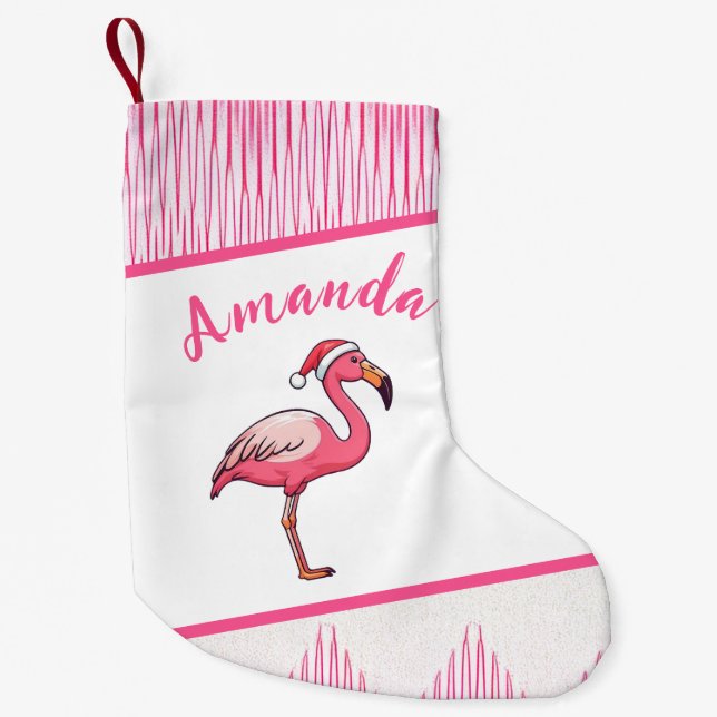 Cute Pink & White Flamingo Christmas Small Christmas Stocking (Front)
