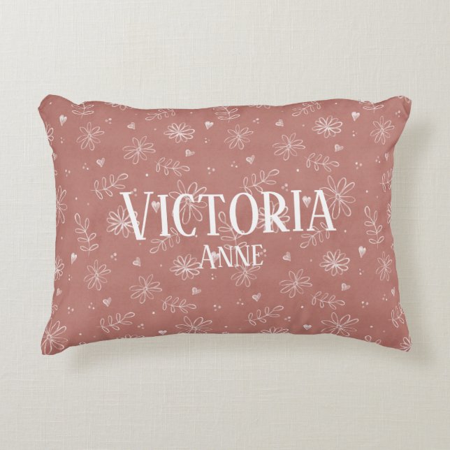 Cute Pink & White Floral Farmhouse Accent Pillow (Front)