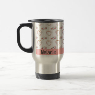 Cute Pink White Floral Heart Pattern Travel Mug