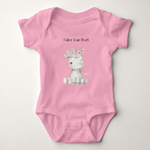 Cute Pink White Floral Unicorn Baby Bodysuit