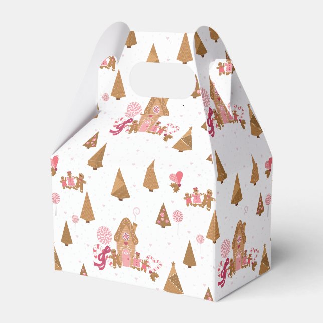 Cute Pink White Gingerbread Candy Canes Favour Box (Front Side)