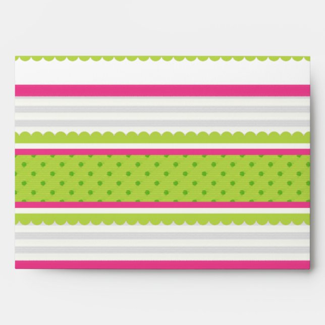 Cute Pink White Green Stripes Polka Dot Pattern Envelopes (Front)