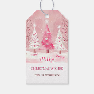 Cute Pink White Retro Christmas  Gift Tags
