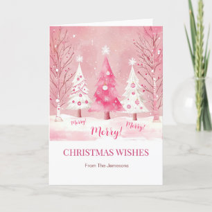 Cute Pink White Retro Christmas  Holiday Card