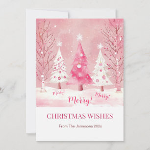 Cute Pink White Retro Christmas  Holiday Card