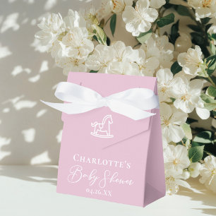 Cute Pink White Rocking Horse Baby Shower Favor Box