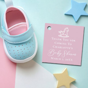 Cute Pink White Rocking Horse Baby Shower Favour Tags