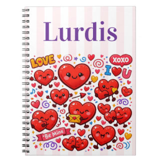 Cute Pink & White Stripe Spiral Notebook Hearts