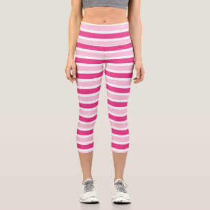 Cute Pink & White Stripes  Capri Leggings