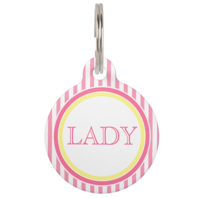 Cute Pink & White stripes | Personalized  Pet Tag (Front)