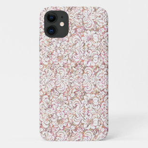 Cute pink white vintage floral design iPhone 11 case