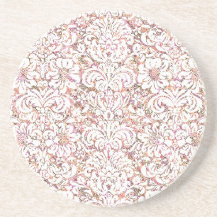 Cute pink white vintage floral design coaster