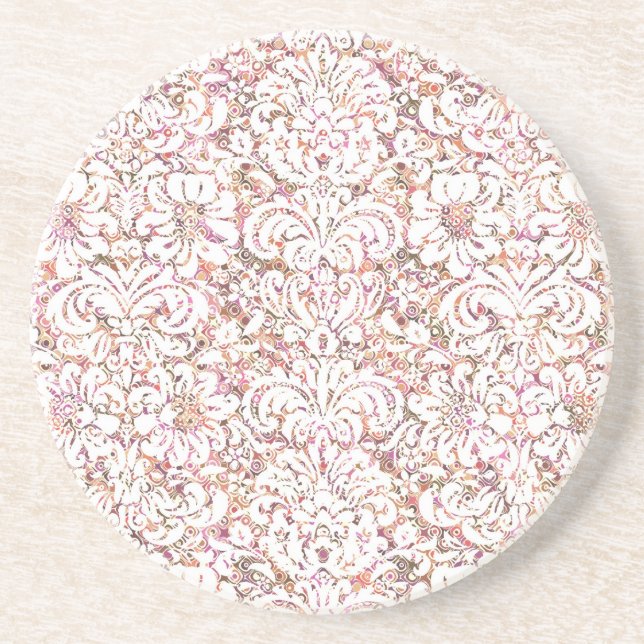 Cute pink white vintage floral design coaster (Front)