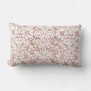 Cute pink white vintage floral design lumbar pillow