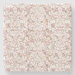 Cute pink white vintage floral design stone coaster