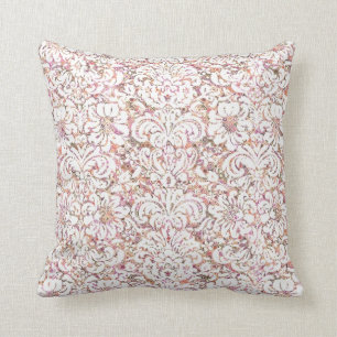 Cute pink white vintage floral design throw pillow