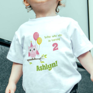 Cute Pink Who Is Turning 2 Party Owl 2nd Birthday Baby T-Shirt