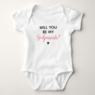 Cute Pink Will You Be My Godparents Baby Bodysuit